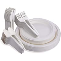 Fuyit Platos Desechables- 125 Piezas Vajilla- Incluye Biodegradable 25 Platos(9 Pulgadas)- 25 Platos(7 Pulgadas)- 25…